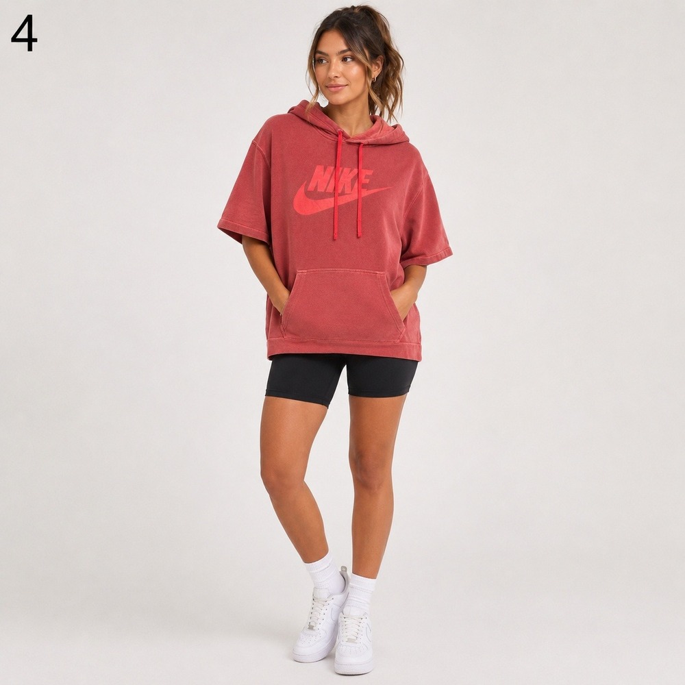 Nike Hoodie Sweatshirt Womens Large Coral Pink cotton polyester Hood Pocket LOGO